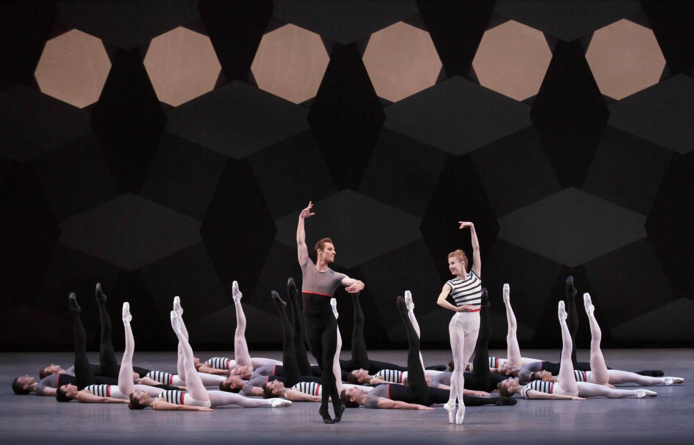 Andrew Veyette, Sterling Hyltin, and Company in Justin Peck's Everywhere We Go. Photo credit Paul Kolnik
